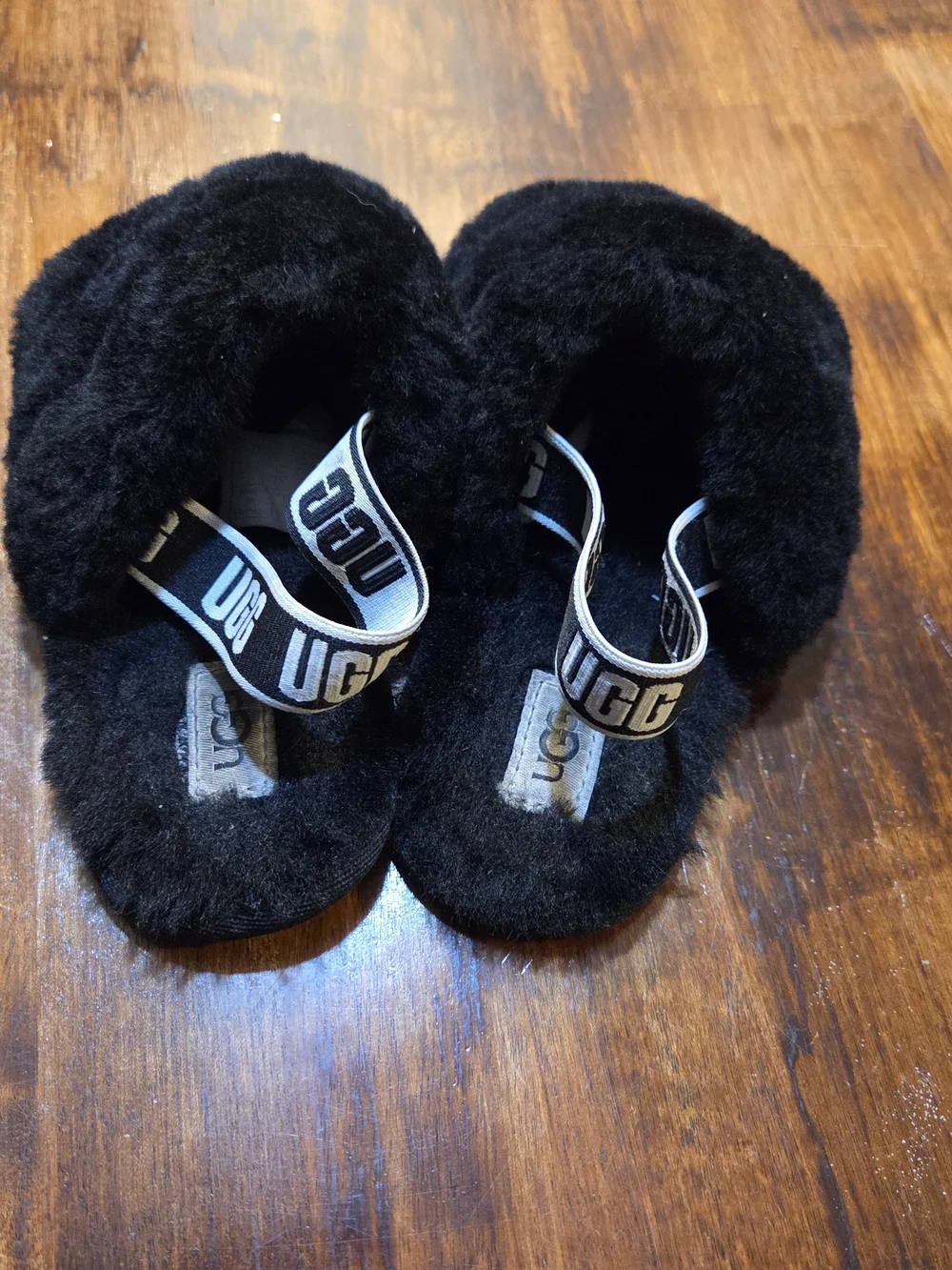 Ugg black toddler fluffy open toe sling back slippers size 11 Preppy Designer